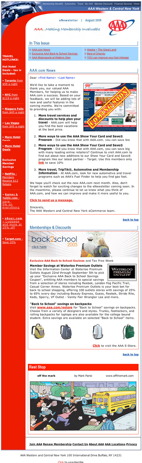 AAA NY eletter screenshot